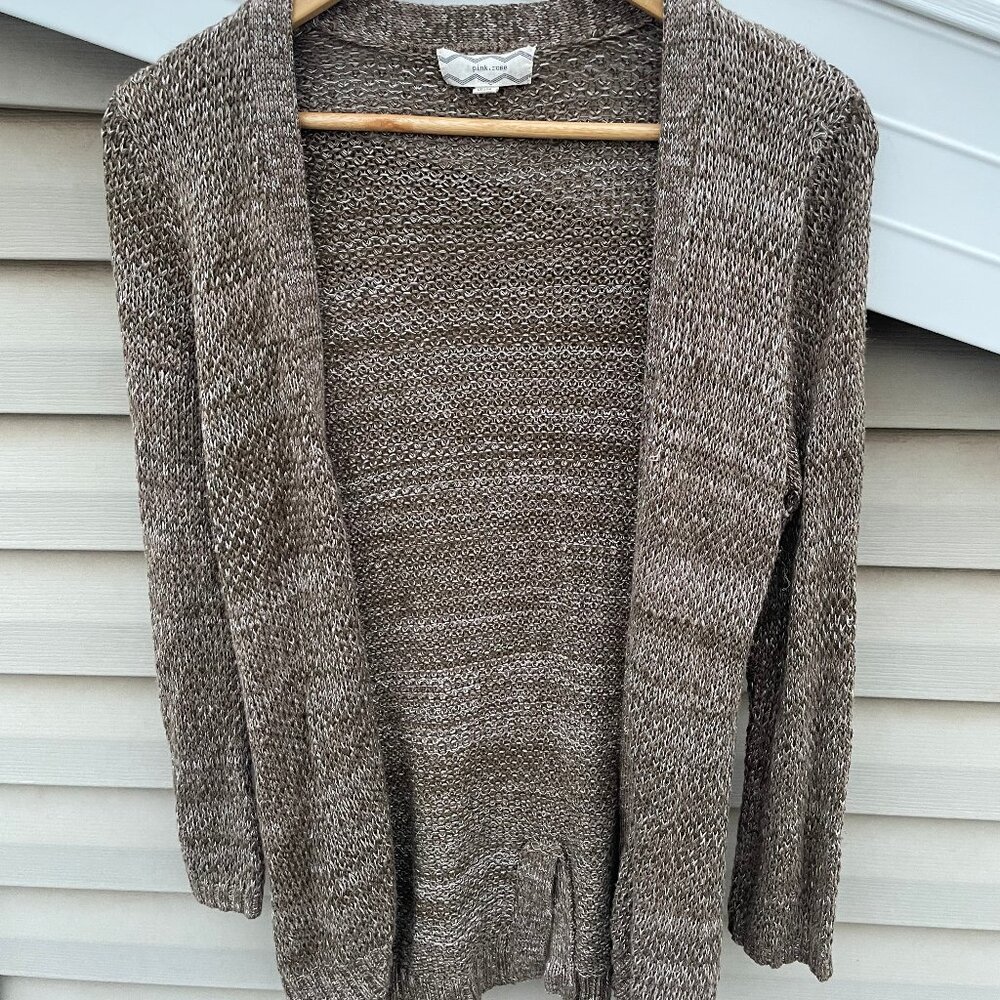 Women's BOHO Pink Rose Size Large Brown/Gold Long Boho Cardigan